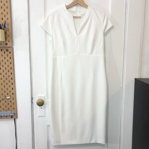 NWT Calvin Klein Women's Cap-Sleeve Split-Neck White Sheath Midi Dress, Size 12